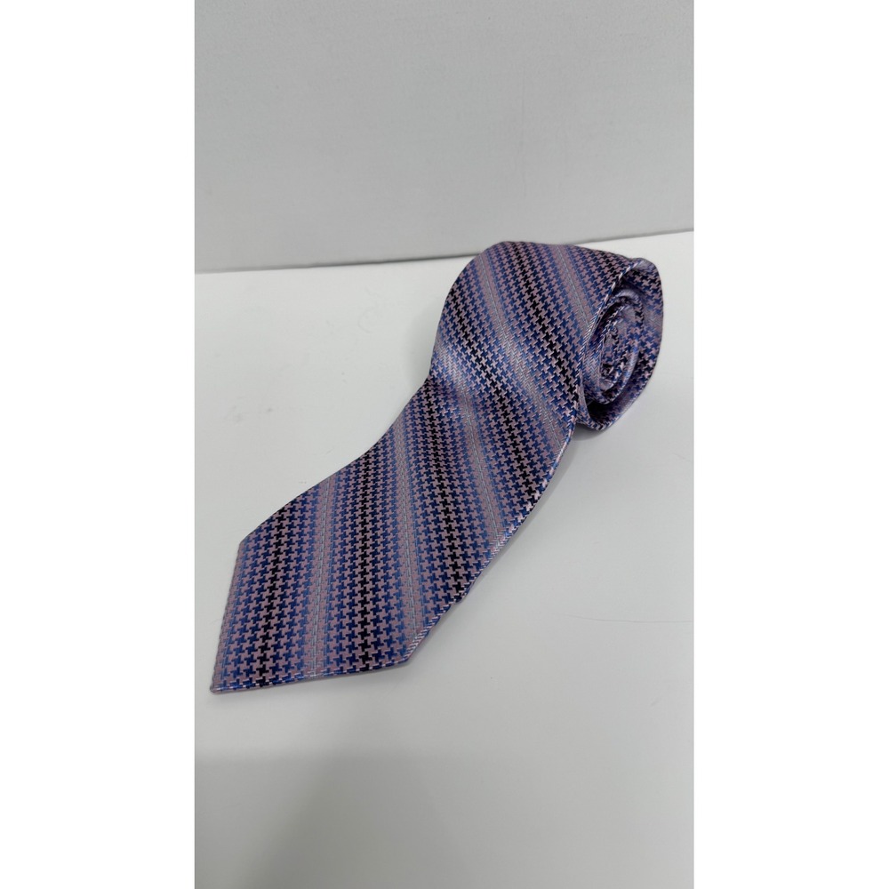 Bruno Piattelli Roma Silk Tie Purple Blue Houndstooth Geometric Made in Italy